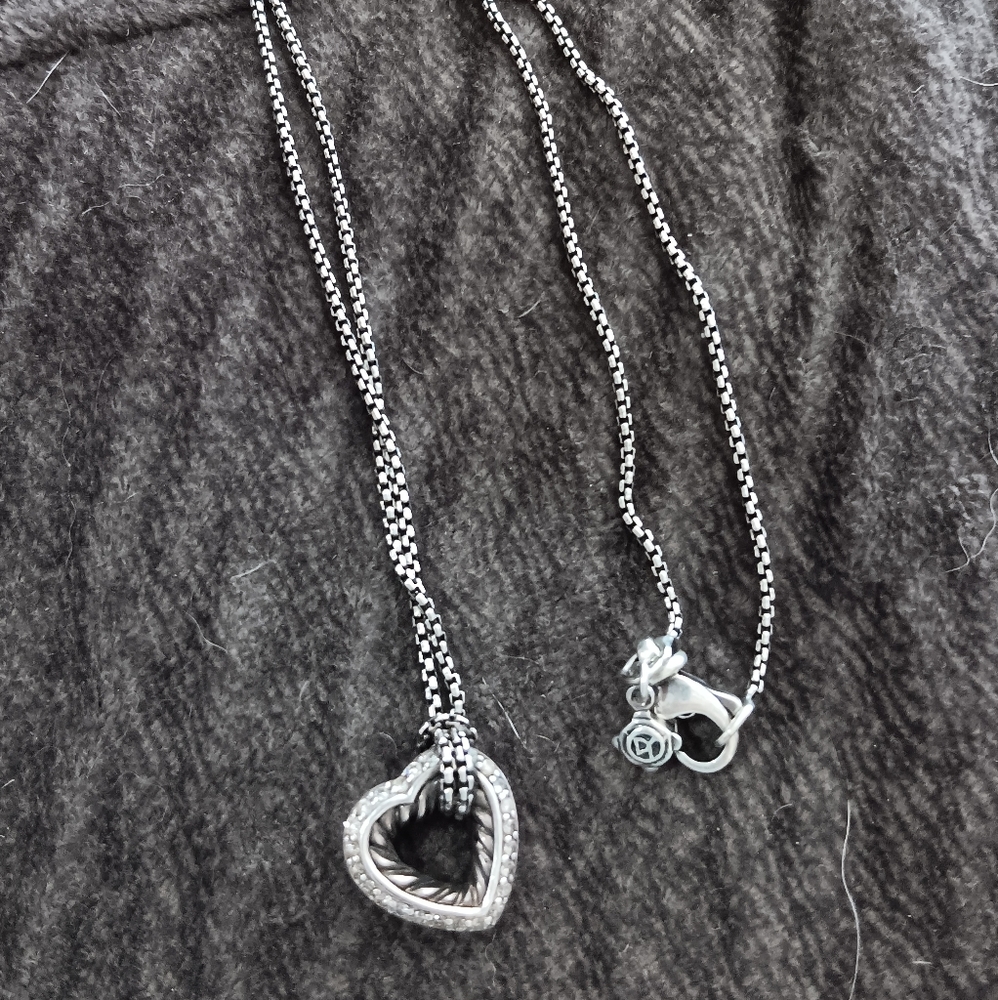 David Yurman Sterling Silver 18k Open Heart Cable Pendant Necklace 18"  17.5 g